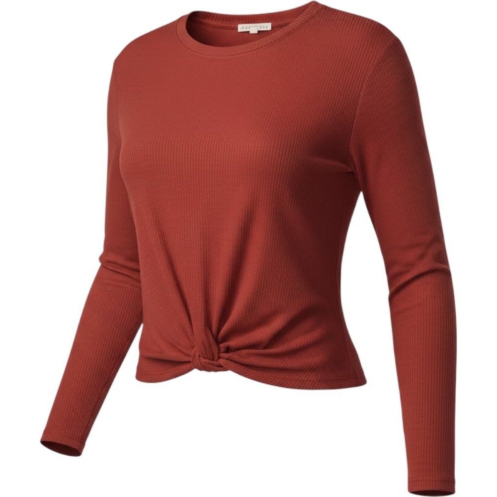 Copper Key Rust Red Ribbed Front Twist Long Sleeve Top Juniors XL